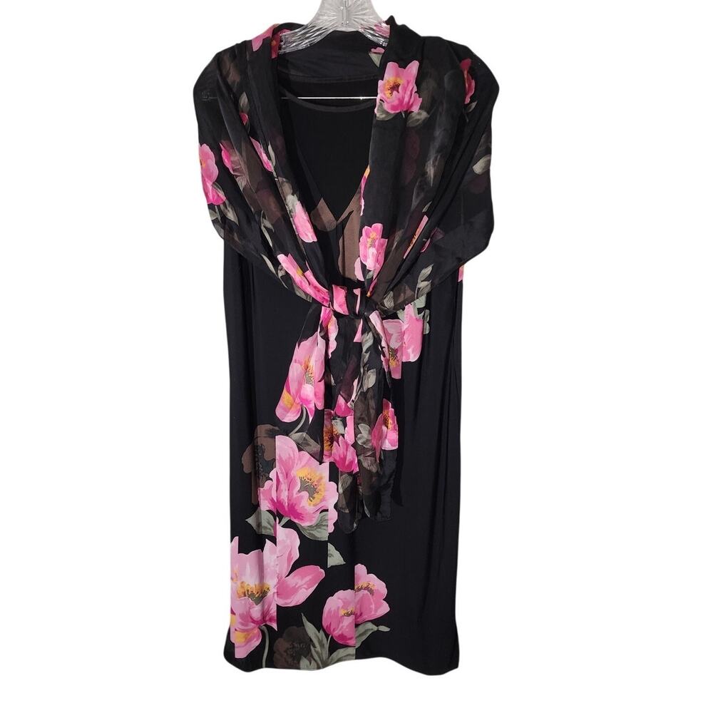 White House Black Market Spliced Poppy Lady Black Reversible Shift Scarf l/xl